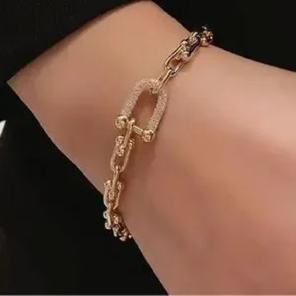 Jewelry - NEW?14k Gold Plated Link Bracelet with Cubic Zirconia